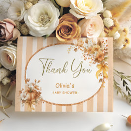 Cartão De Agradecimento Fall Pumpkin Floral Baby Shower Thank You Card