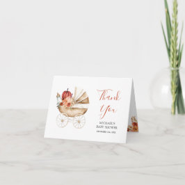 Cartão De Agradecimento Fall Pumpkin Stroller Floral Baby Shower Folded