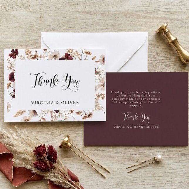Cartão De Agradecimento Fall Wildflowers Floral Wedding  (Criador carregado)