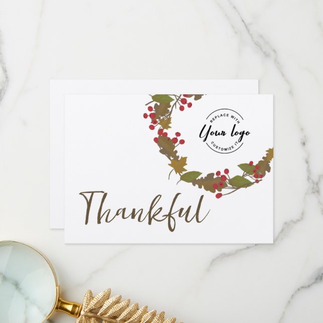 Cartão De Agradecimento Fall Wreath business Logo Rustic Autumn (Frente/Verso In Situ)