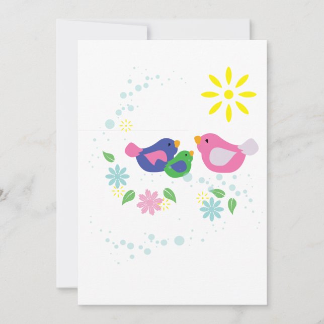 Cartão De Agradecimento Família de 3 Pássaros (Frente)