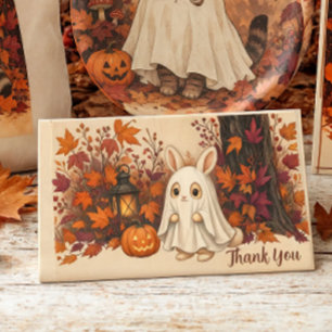 Cartão De Agradecimento Fantasia de Coelho Fantasma Halloween Obrigado