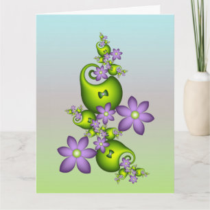 Cartão De Agradecimento Fantasia Floral Flores Lilás Formas Verdes Fractal