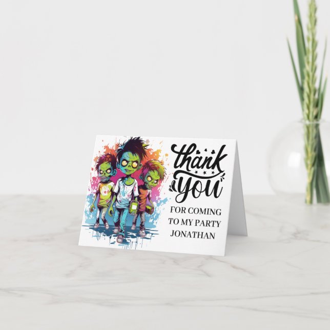 CARTÃO DE AGRADECIMENTO FANTASIAS DE ZOMBIS PARA CRIANÇAS OBRIGADO (Frente)