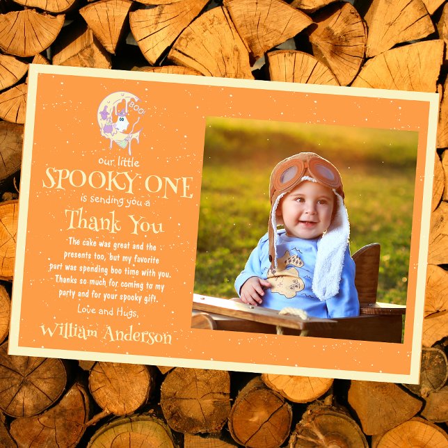 Cartão De Agradecimento Fantasma Boo Adorável Lua Halloween 1º Aniversário (Criador carregado)