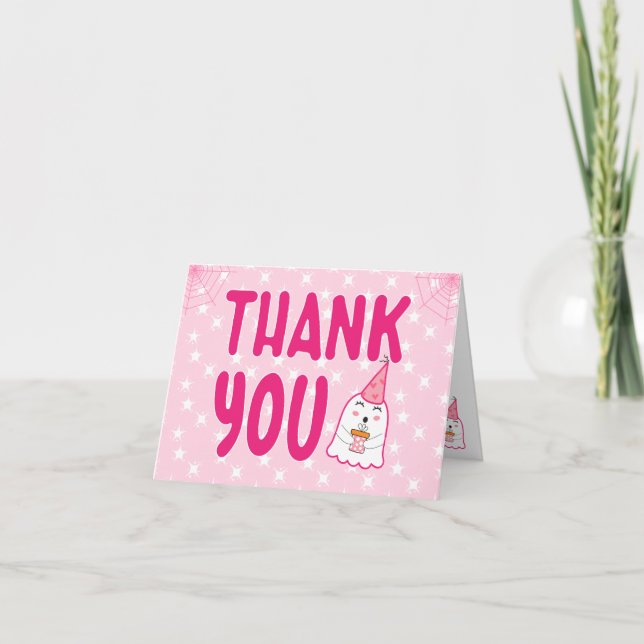 Cartão De Agradecimento fantasma fofo halloween aniversário de menina Obri (Frente)