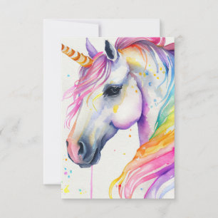 Cartão De Agradecimento Fantasy Rainbow Watercolor unicorn