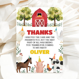 Cartão De Agradecimento Farm Animals Boy Birthday