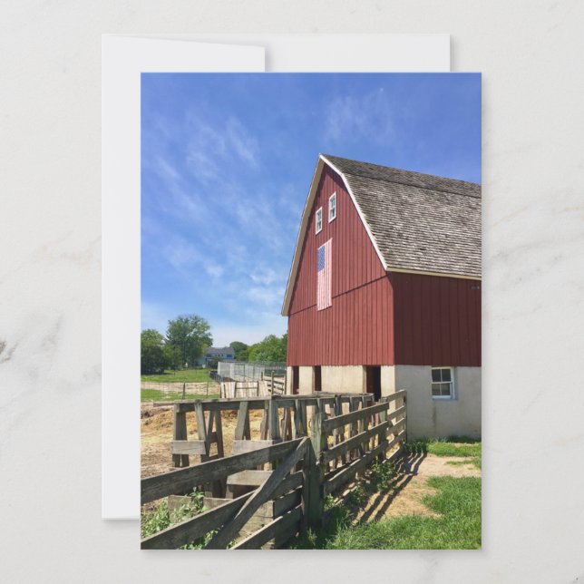 Cartão De Agradecimento Farms | Red Barn With American Flag (Frente)