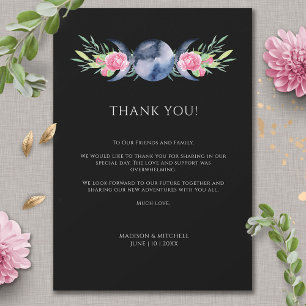 Cartão De Agradecimento Fase Lunar Rosa Floral Casamento Metafísico