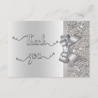 Cartão De Agradecimento Faux Arco Silver Sequins Obrigado Casamento