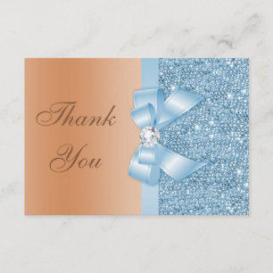 Cartão De Agradecimento Faux Arcos Sequins Blue milk Chocolate Obrigado