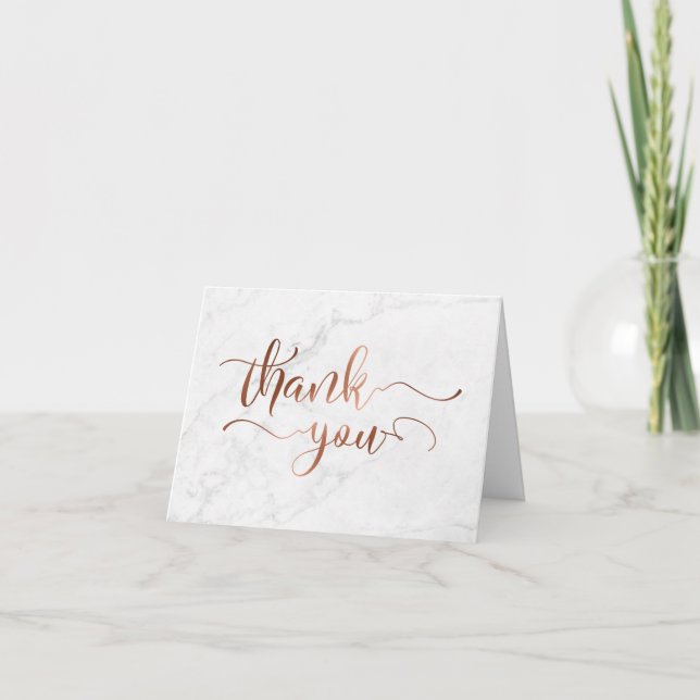 Cartão De Agradecimento Faux Copper Foil Script Obrigado & White Marble (Frente)