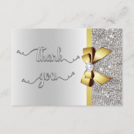 Cartão De Agradecimento Faux Dourado Arco Sequins Silver Obrigado Casament