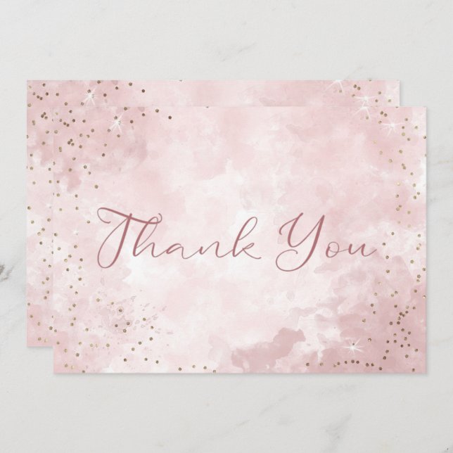 Cartão De Agradecimento Faux Dourado Brilho e Casamento Moderno Rosa (Frente/Verso)