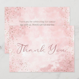 Cartão De Agradecimento Faux Dourado Brilho e Casamento Moderno Rosa