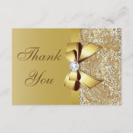 Cartão De Agradecimento Faux Dourados Sequins e Arco Casamento Obrigado