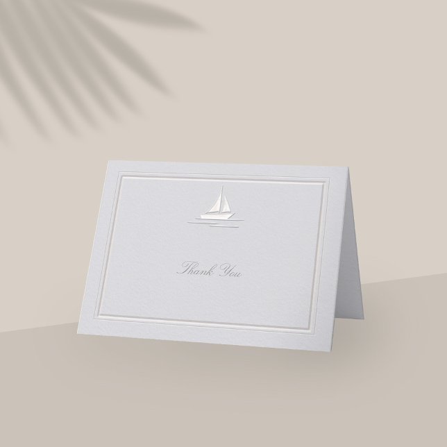Cartão De Agradecimento Faux Embossed Coastal Formal Casamento Obrigado (coastal wedding thank you folded card modern classic formal traditional frame faux embossed)