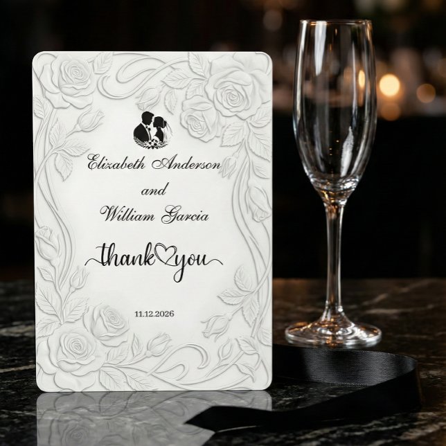 Cartão De Agradecimento Faux Embossed Floral White 3D Sculpture Effect (Criador carregado)