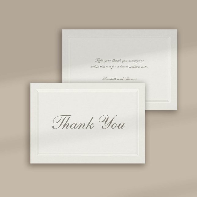 Cartão De Agradecimento Faux Embossed Formal Traditional Wedding Obrigado (formal traditional wedding thank you card faux embossed cream ecru frame calligraphy modern classic)