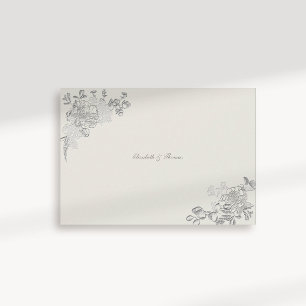 Cartão De Agradecimento Faux Embossed Peony Classic Ecru Casamento Obrigad