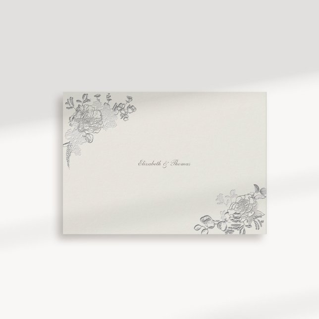 Cartão De Agradecimento Faux Embossed Peony Classic Ecru Casamento Obrigad (formal traditional elegant calligraphy wedding thank you card faux embossed peony ecru classic)