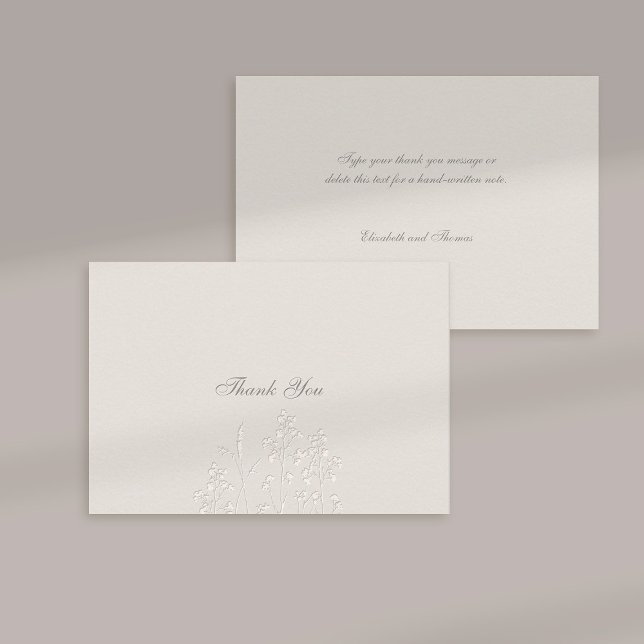 Cartão De Agradecimento Faux Embossed Wildflower Ecru Casamento Obrigado (formal wedding thank you card traditional calligraphy ecru faux embossed wildflowers elegant classic)