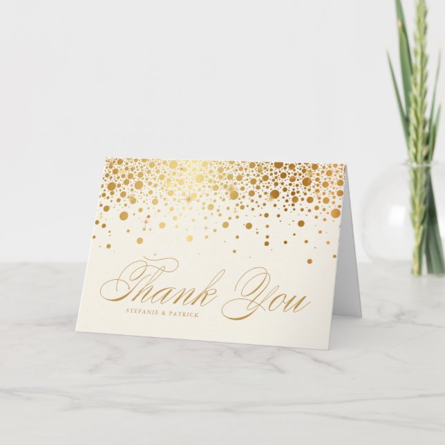 Cartão De Agradecimento Faux Gold Foil Confetti Dots Ivory Wedding (Frente)