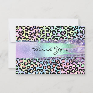 Cartão De Agradecimento Faux Iridescent Foil Brussel Traço Rainbow Leopar