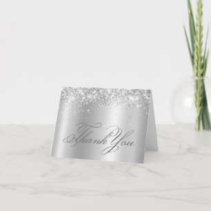 Cartão De Agradecimento Faux Sparkly Silver Glitter Satin Ombre Foil