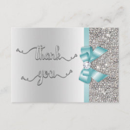 Cartão De Agradecimento Faux Teal Arco Silver Sequins Obrigado Casamento