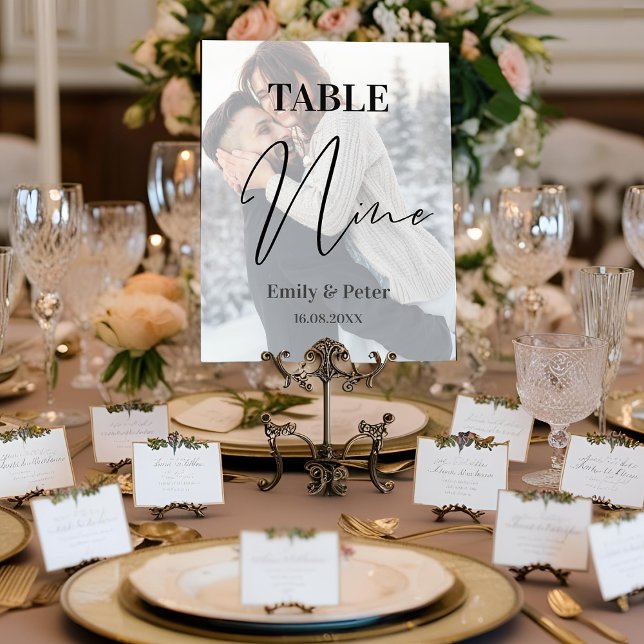 Cartão De Agradecimento Faux Vellum Photo Wedding NINE Table Number (Faux Vellum Photo Wedding NINE Table Number)