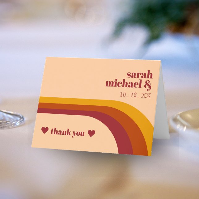 Cartão De Agradecimento Favor De Casamento De Arco De Fenda Curvado Retroa (Retro Curved Stripe Arch Wedding Favor Thank You Card)