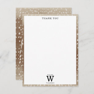 Cartão De Agradecimento Fawn Localiza Monograma de Impressão de Animais de