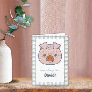 Cartão De Agradecimento Fazenda Animal Birthday Piglet Green Gingham