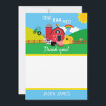 Cartão De Agradecimento Fazenda Barnyard Animal Birthday Obrigado<br><div class="desc">Cartões de agradecimentos De Aniversário De Fazenda De Barnyard Animal. Personalizar com nome. Animais de criação,  celeiro,  porco,  vaca,  ovelha,  arco-íris,  trator,  fazenda,  material de festa.www.SamAnnDesigns.com</div>