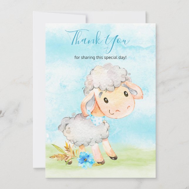 Cartão De Agradecimento Fazenda de Ovinos de Garoto de Aquarela (Frente)