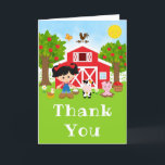 Cartão De Agradecimento Fazenda Red Birthday Black Hair Girl<br><div class="desc">Este cartões de agradecimentos bonito e divertido apresenta uma cabeleira preta com pele justa ao lado de um celeiro vermelho com uma vana de vento de galo. Há animais de fazenda adoráveis como uma vaca, porco e galinha. Ao fundo está um céu azul brilhante, macieiras, sol, borboletas e margaridas. O...</div>