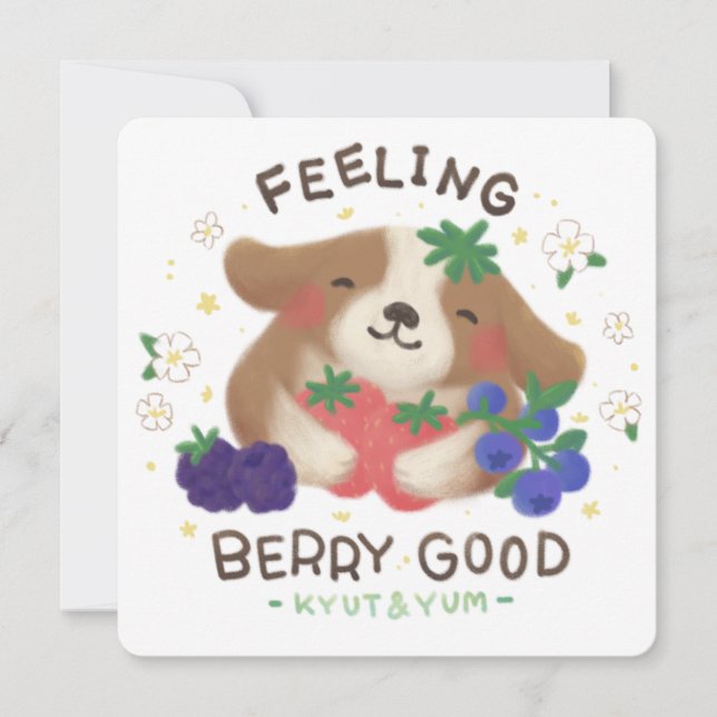 Cartão De Agradecimento Feeling Berry Good: Cute Dog with Berries (Frente)
