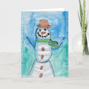 Cartão De Agradecimento Felicidade de Boneco de Neve - Arte Infantil para
