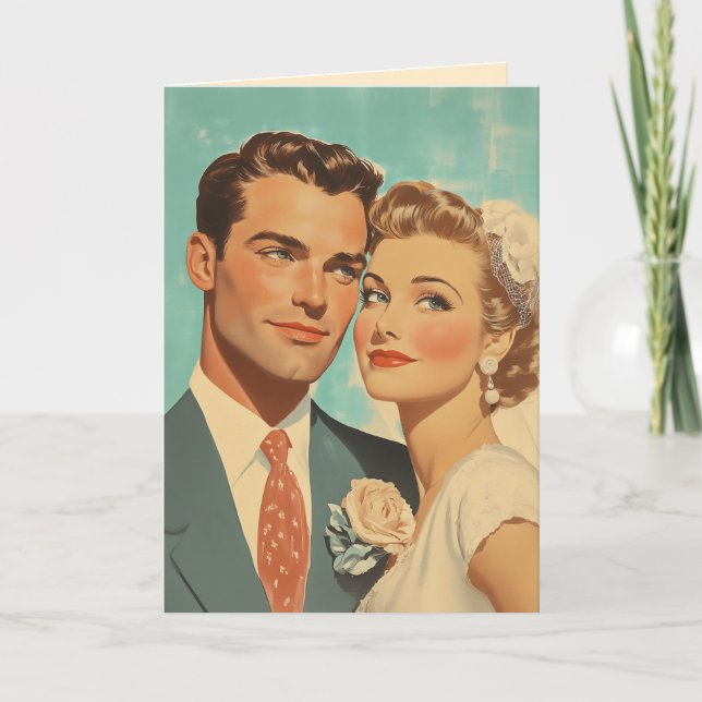 Cartão De Agradecimento Felicidade Vintage de Recém-Casados (Frente)