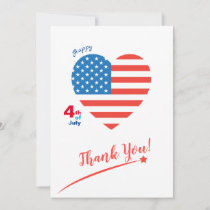 Cartão De Agradecimento Feliz 4 de Julho América EUA Bandeira Coração Patr