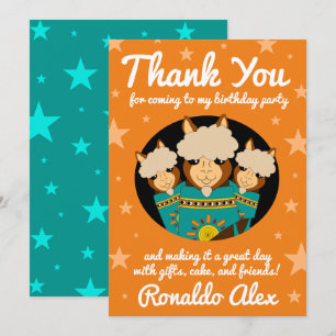 Cartão De Agradecimento Feliz Aniversário Bonito Alpacas em Serapos Teais