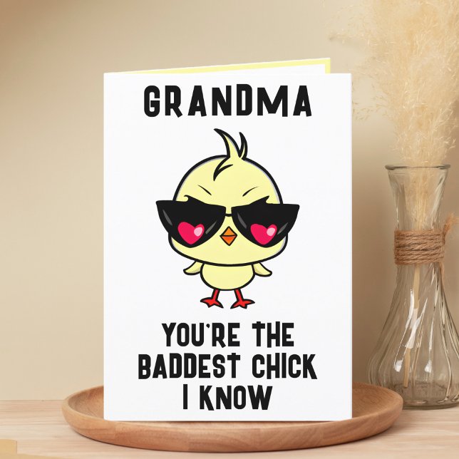 Cartão De Agradecimento Feliz Aniversário da Avó Pintinho Má Engraçado (Funny Bad Chick Chicken Grandmother Happy Birthday Thank You Card)