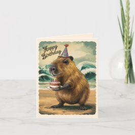 Cartão De Agradecimento Feliz Aniversário da Capybara Engraçado