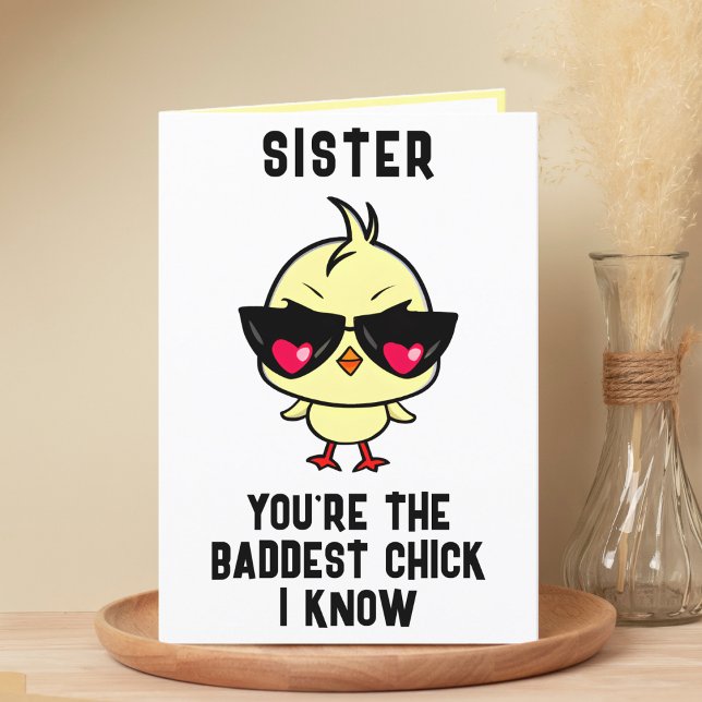 Cartão De Agradecimento Feliz Aniversário da Irmã Pintinho Má Engraçada (Funny Bad Chick Chicken Sister Happy Birthday Thank You Card)