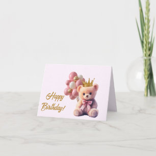 Cartão De Agradecimento Feliz Aniversário do Urso Dourado Rosa Rosa