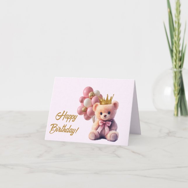 Cartão De Agradecimento Feliz Aniversário do Urso Dourado Rosa Rosa (Frente)