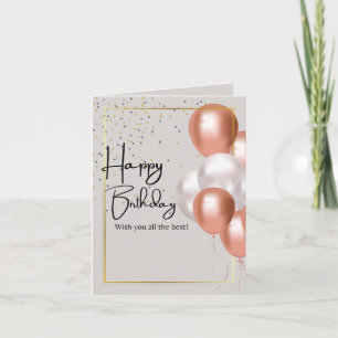 Cartão De Agradecimento Feliz aniversário, Dourado Frame Stars Balões