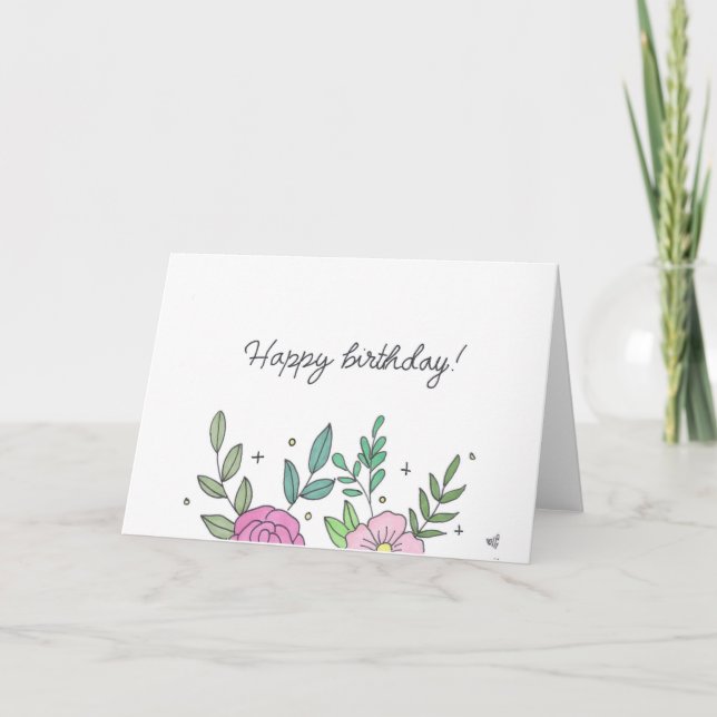 Cartão De Agradecimento Feliz Aniversário Flores 9 (Frente)